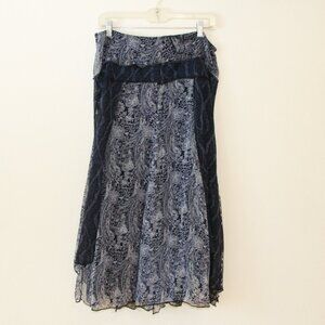 The Pyramid Collection Navy Blue Florals/Paisleys Handkerchief Skirt Size L